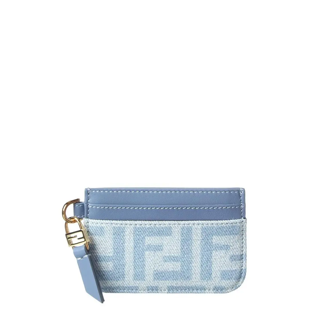 Baguette Denim Leather Card Case Women`s Blue by Fendi