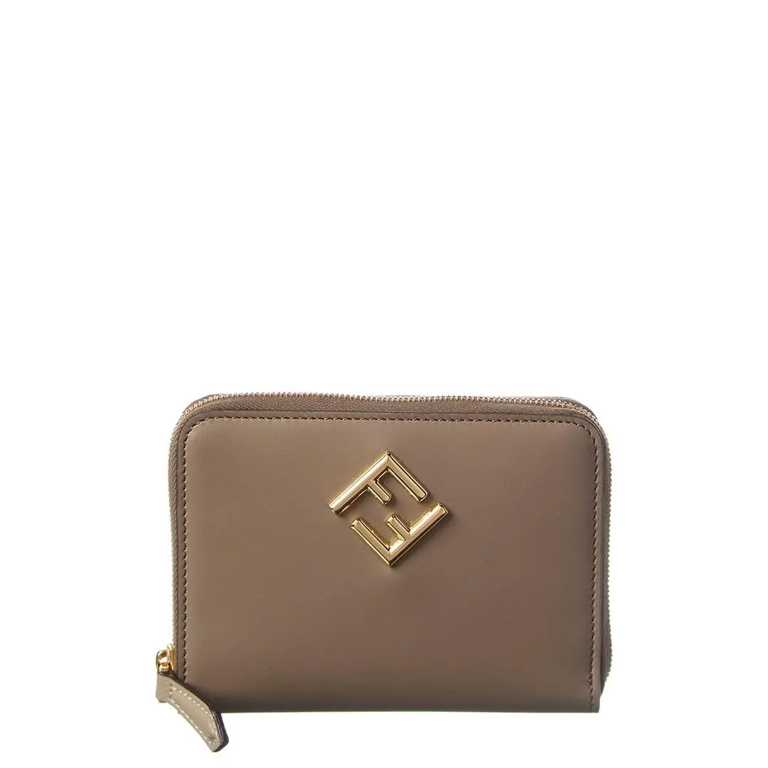 Fendi Ff Diamonds Leather Zip Around Medium Wallet Women`s Grey