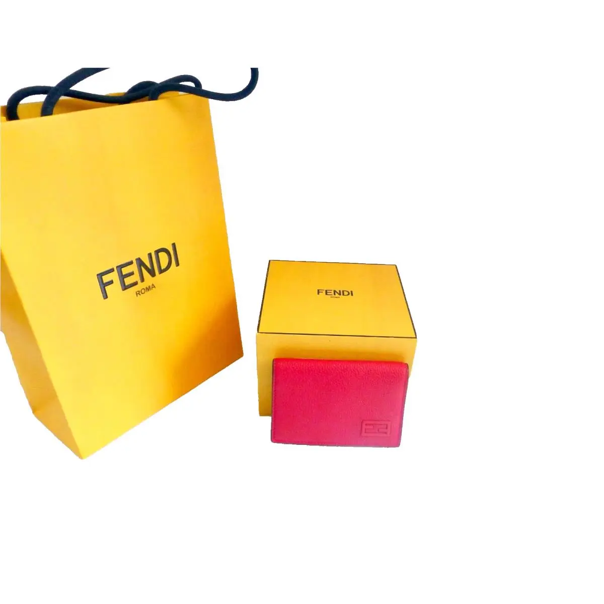 Fendi Credit Card Case Holder Wallet Unisex Red Pebbled Leather