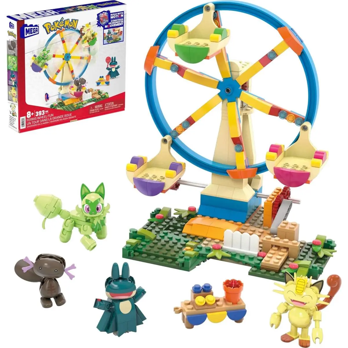 Mega Pokemon Building Toys Set Ferris Wheel Fun with 393 Pieces 4 Poseable