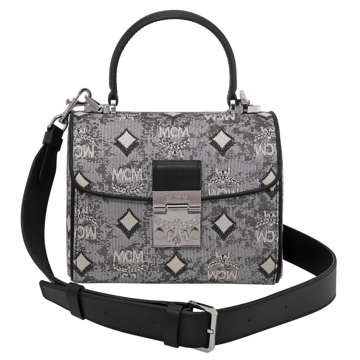 Mcm Ladies Grey Satchel in Vintage Jacquard Monogram MWEBATQ01EG by MCM