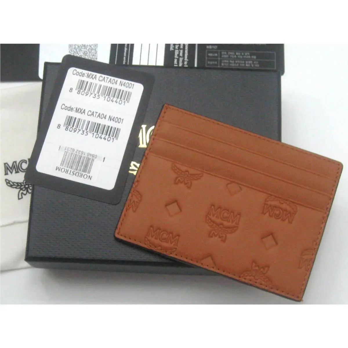 Mcm Aren Logo Debossed Brown Leather Card Case Box Dust Bag Paperwork
