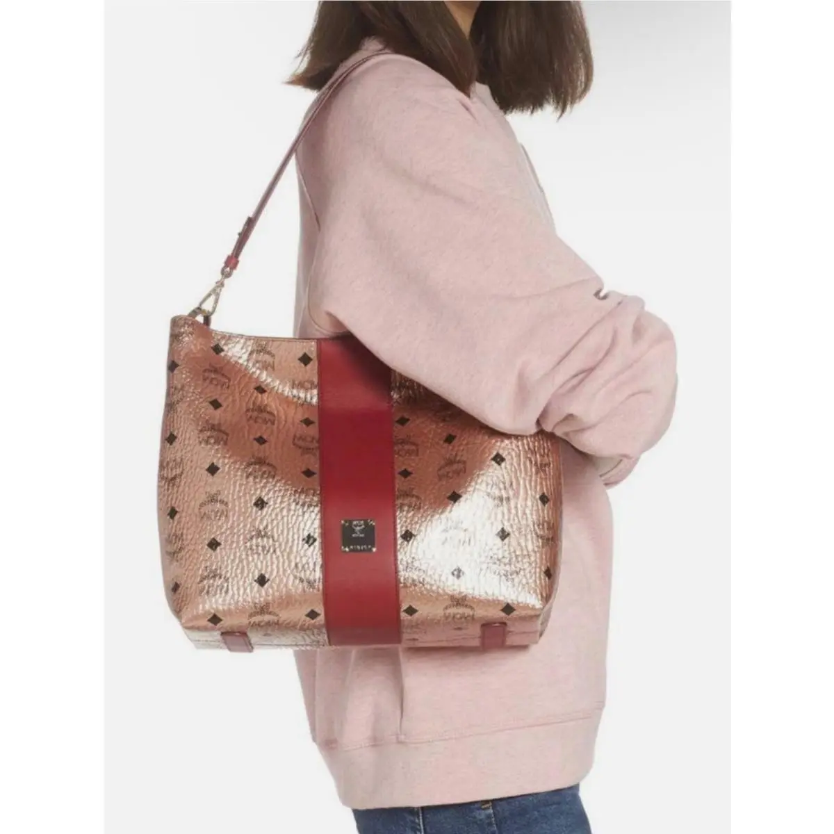 Mcm Klara Champagne Gold Visetos Medium Hobo Crossbody Bag by MCM