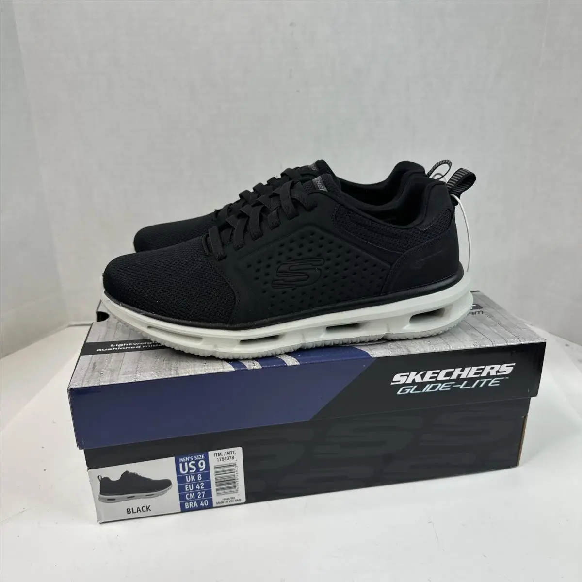Skechers Men`s Glide Lite Shoes - Black Usa Size-9