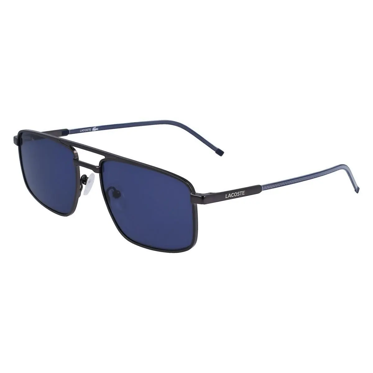Lacoste L255S 021 56mm Matte Dark Grey Metal Square Blue Lens Unisex Sunglass