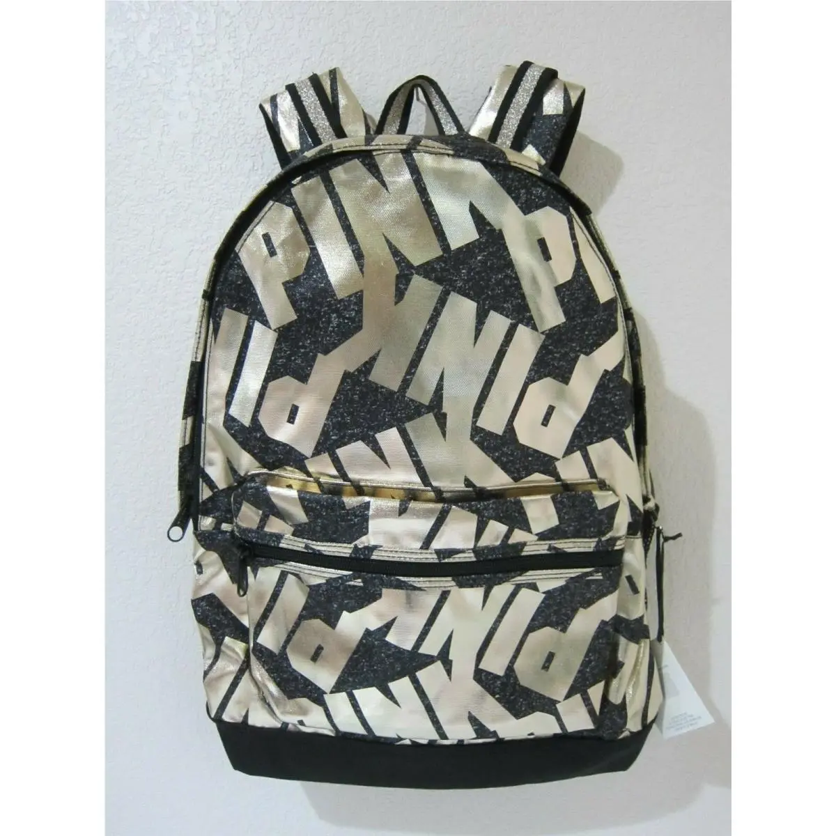 Bling Victoria Secret Pink Gold Black Logo Campus Carryon Backpack Book Bag