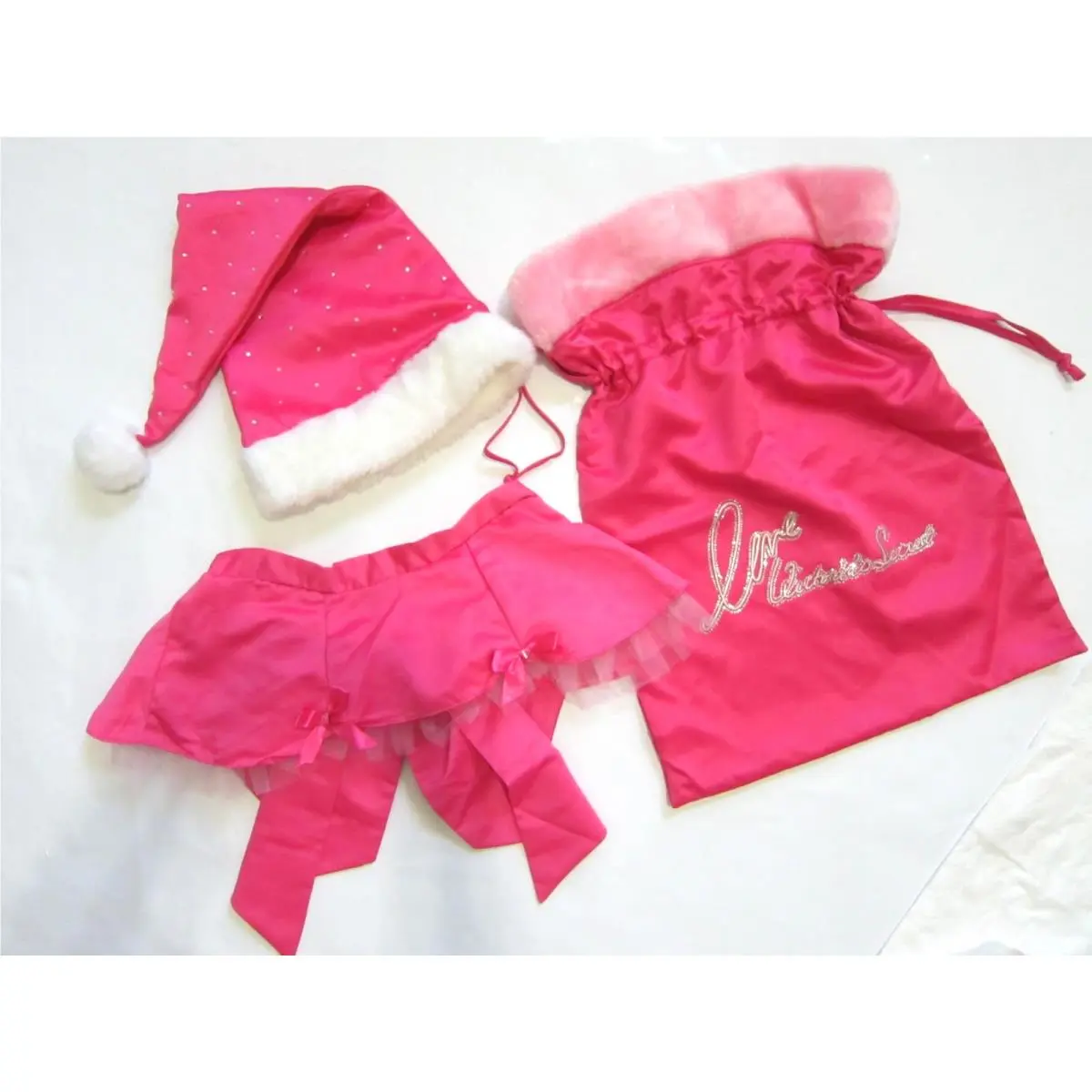 Victoria Secret Santa Baby Satin Sexy Little Things Logo Skirt Hat Sack Bag Set by Victoria's Secret
