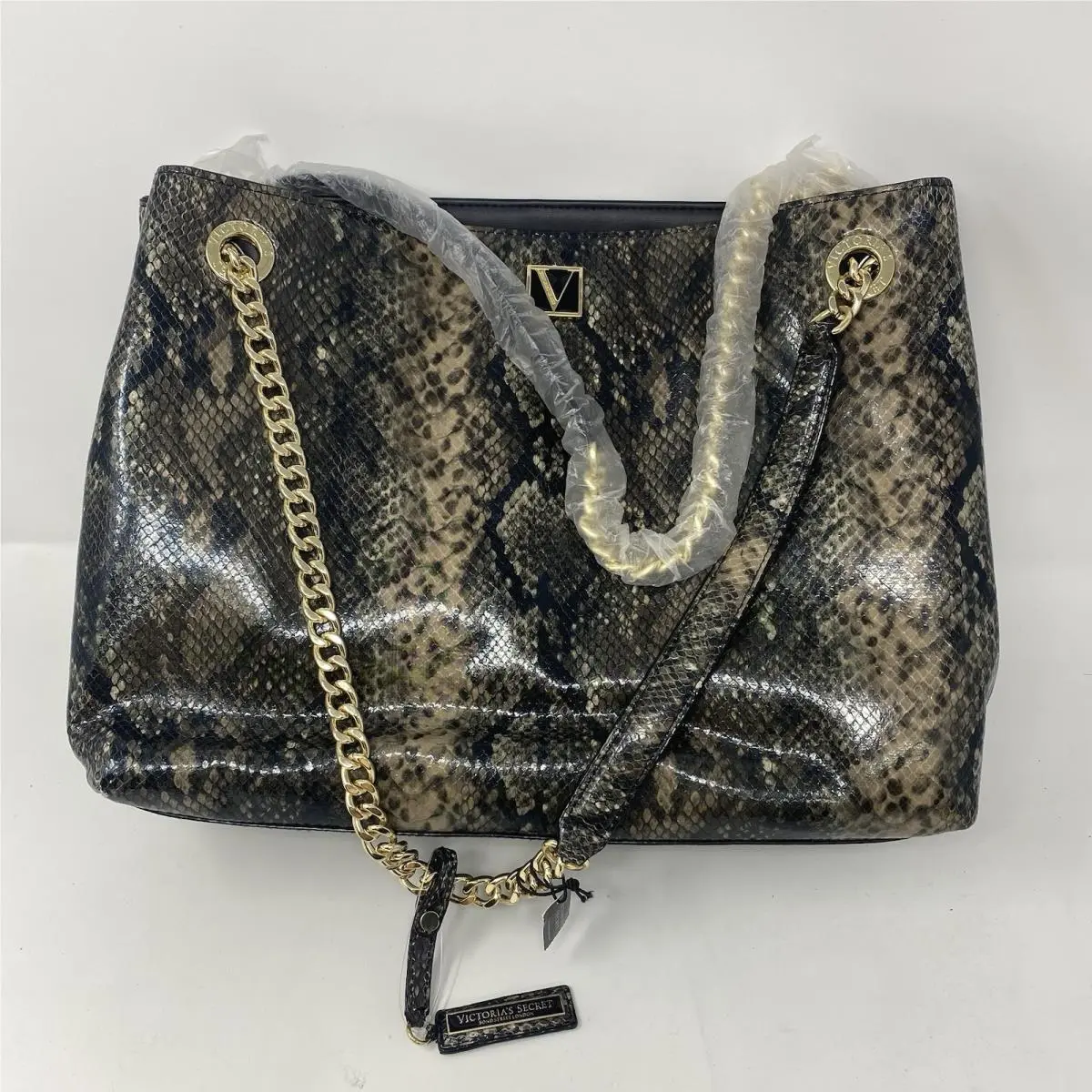 Victoria`s Secret Snakeskin Tote Bag Gold Chain Shoulder Handbag by Victoria's Secret