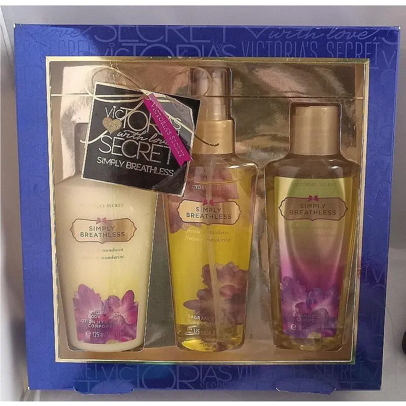 Victorias Secret Simply Breathless Fragrance Mist Wash Lotion 4.2oz 3pc Gift Set