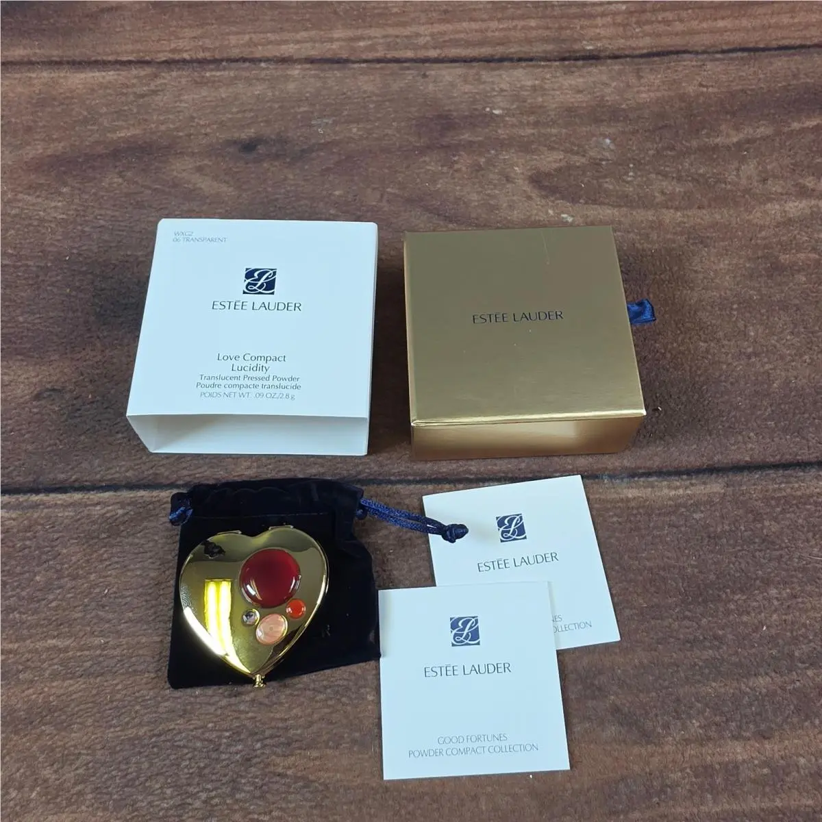 Estee Lauder Lucidity Powder Compact Womens Gold Excellent Heart Cabochon 2011