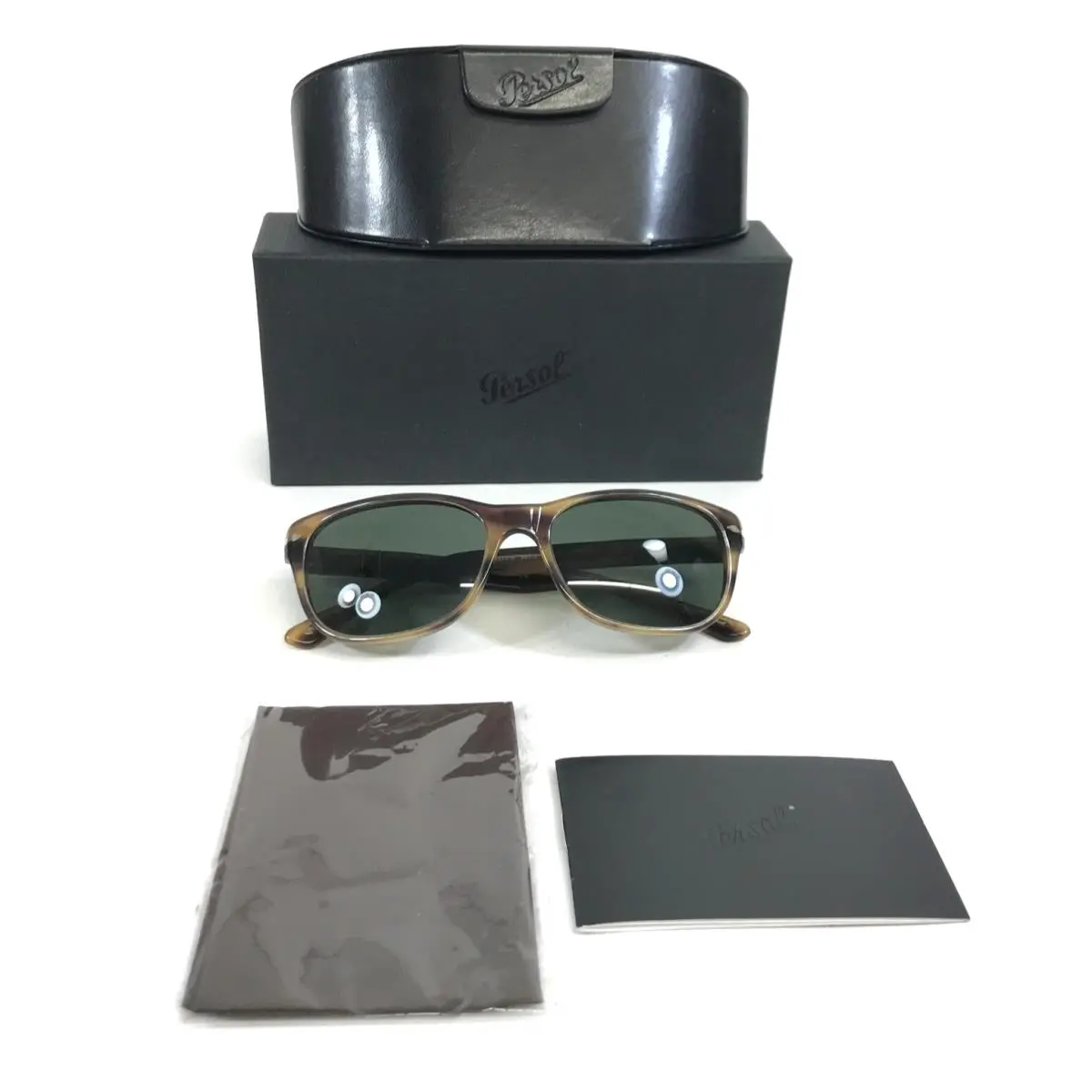 Sunglasses 3020-S 980/31 Brown Horn Cat Eye Frames with Green Lenses by Persol