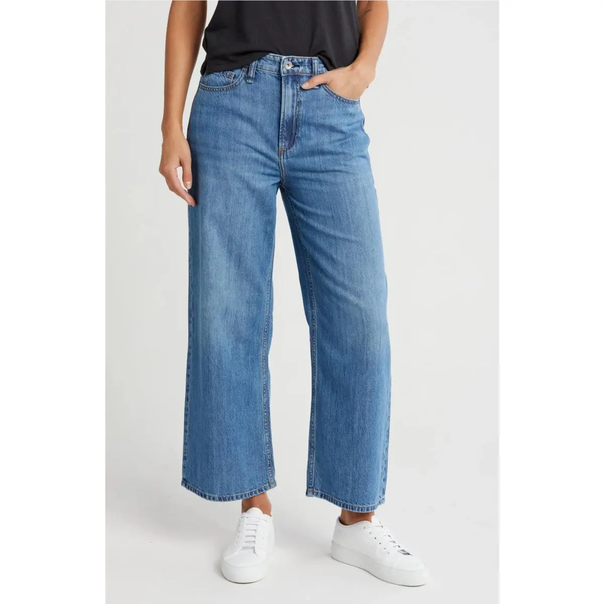 Rag Bone Lori Mid-rise Crop in Medium Blue Featherweight Slouchy Jeans 31