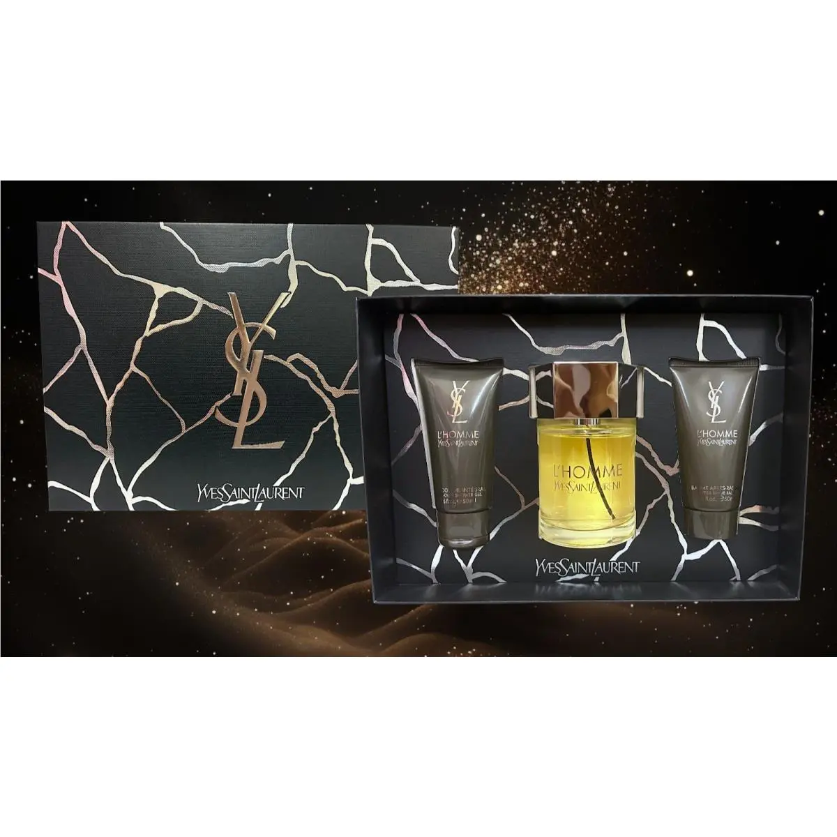 Ysl L`homme by Yves Saint Laurent 3pc Set :3.3 oz Edt +1.6oz Sgel 1.6 oz Ashave