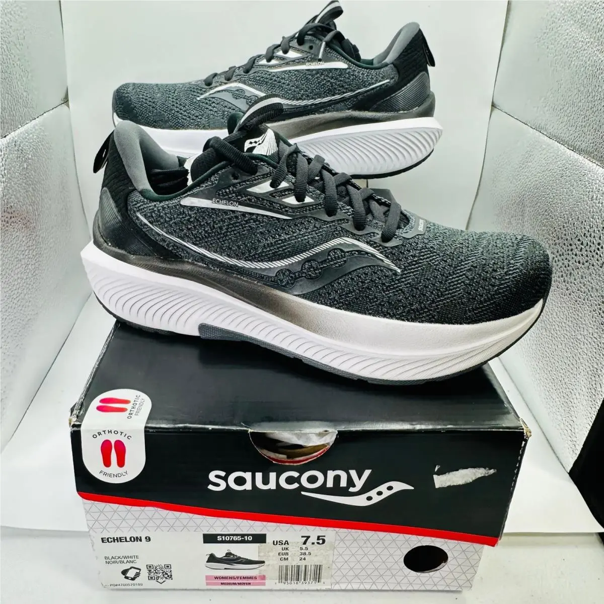 Saucony Echelon 9 Running Shoes Black White Women`s Size 7.5B US