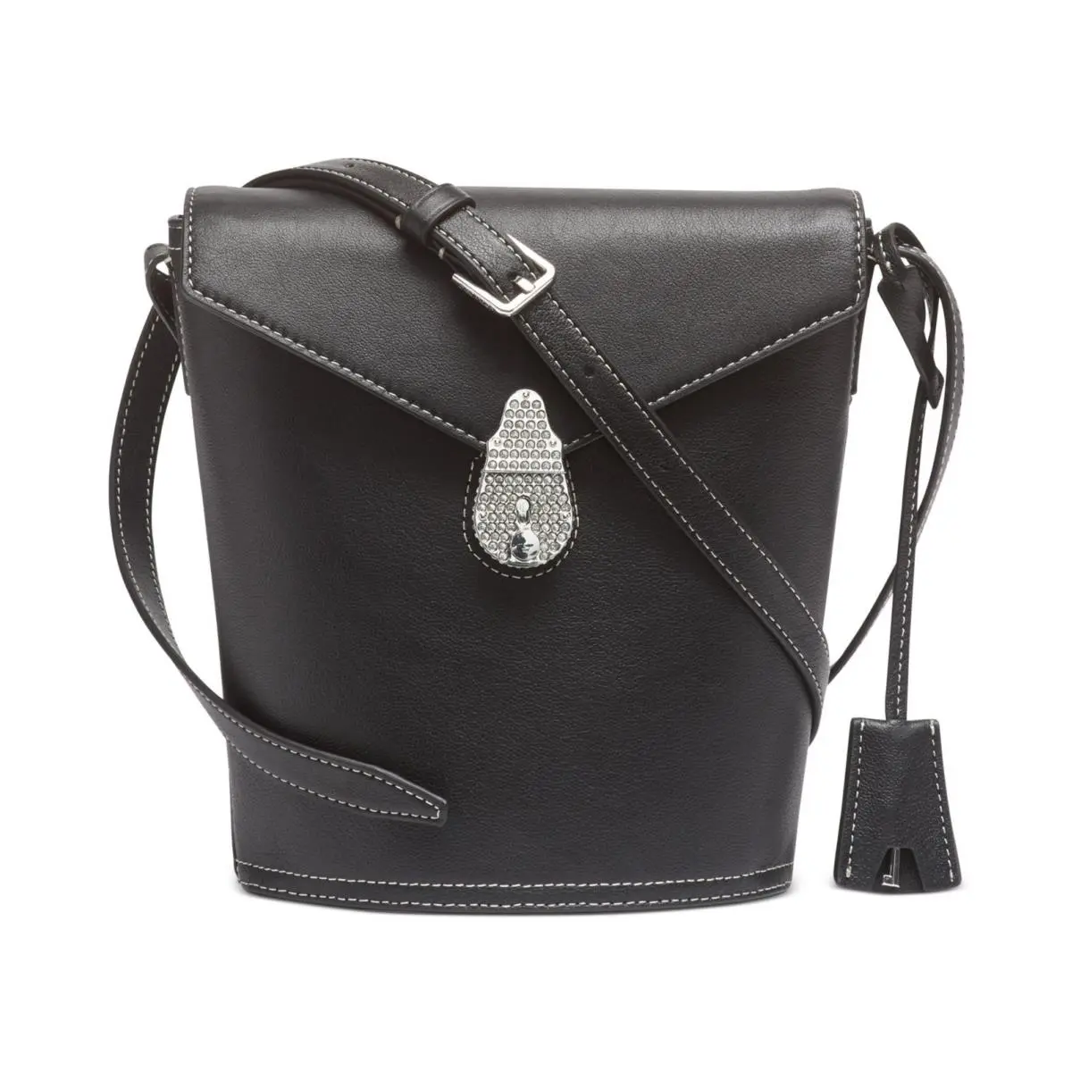 Lock Leather Bucket Bag Black by Calvin Klein