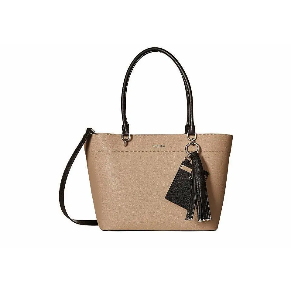 Calvin Klein Susan Saffiano Leather Tote Handbag Gray Silver