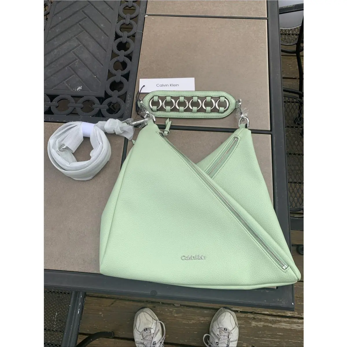 Geo Rocky Road Hobo Bag Medium Green by Calvin Klein