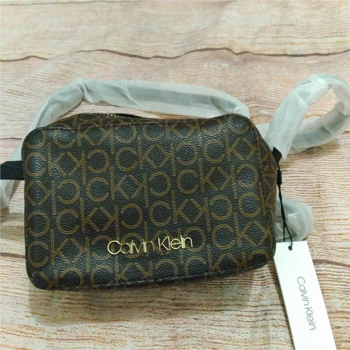 Europe Brown Mono Crossbody Camera Bag by Calvin Klein