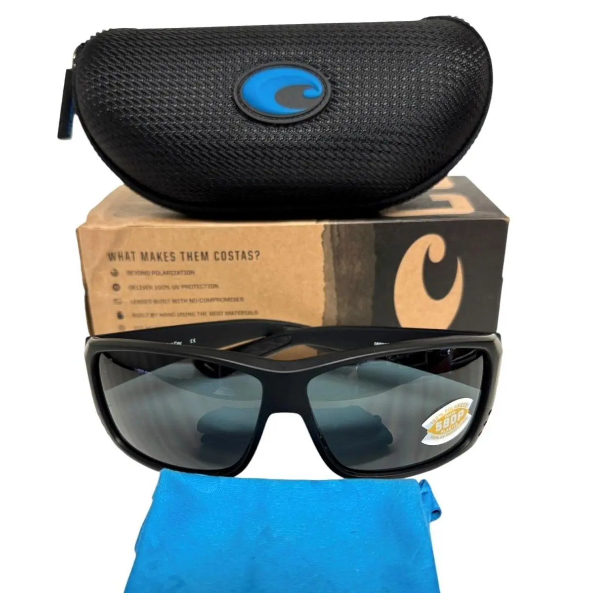 Cat Cay Sunglasses Matte Black Gray Polarized Plastic Lens W/case by Costa Del Mar