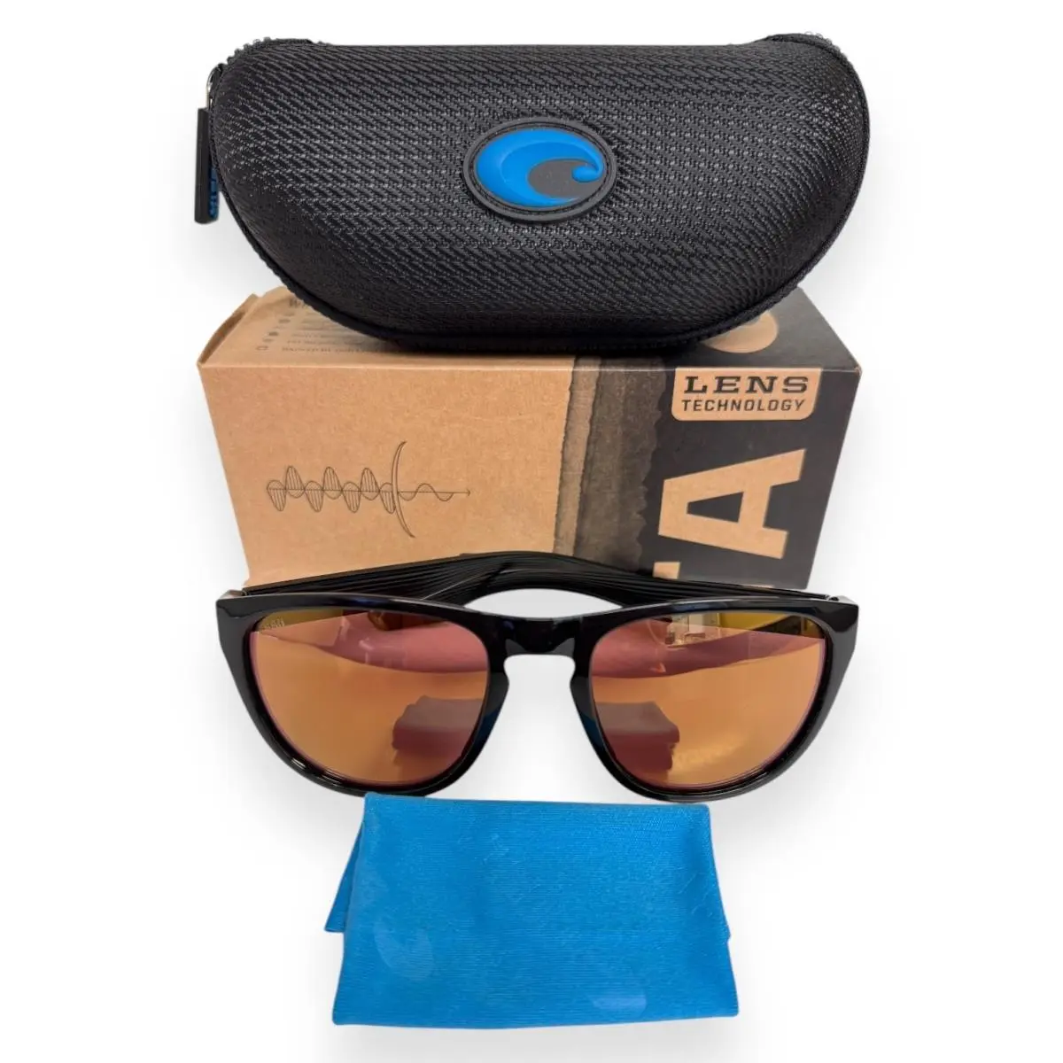 Sunglasses Irie Shiny Black Polarized Gold Glass Lens W/case by Costa Del Mar