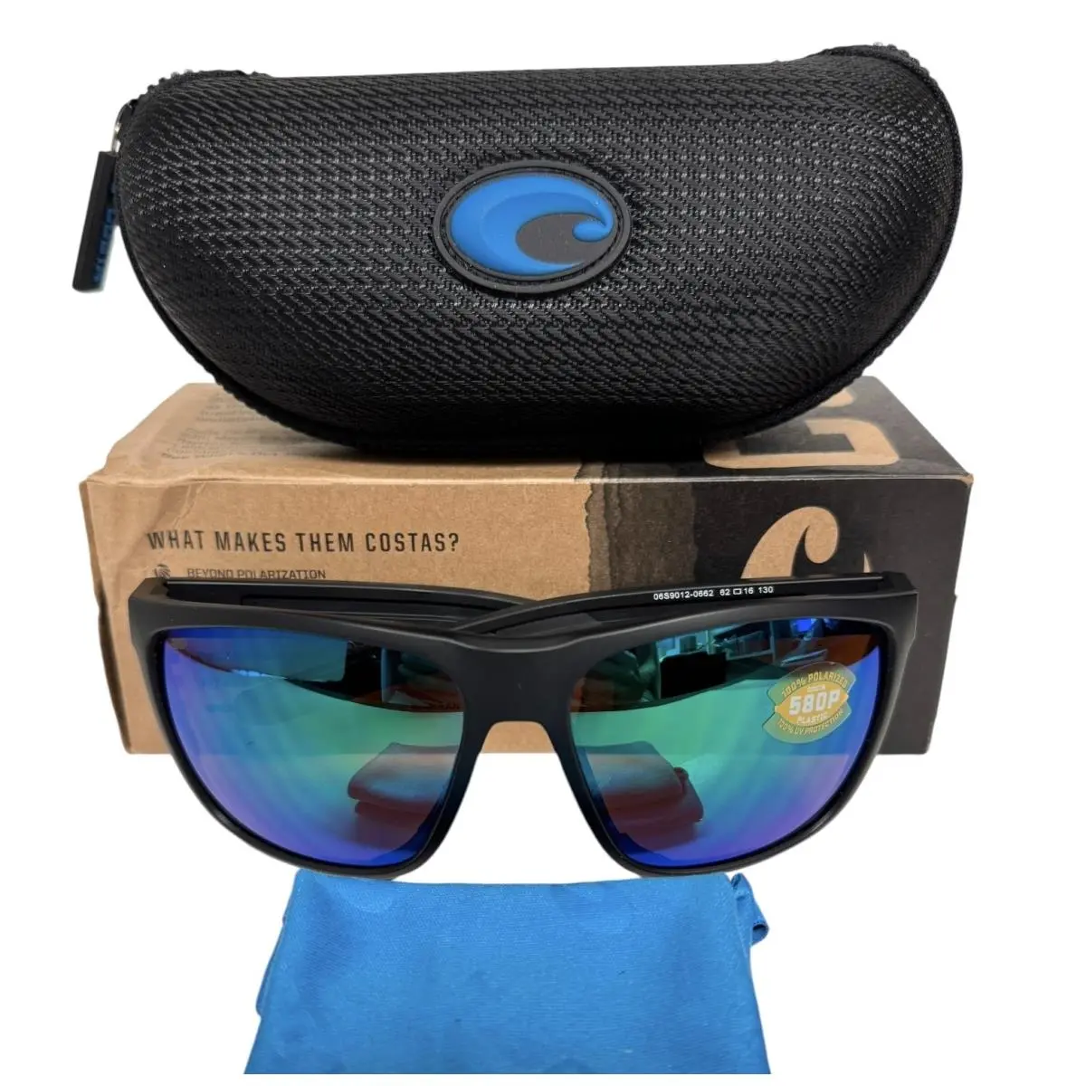 Ferg XL Sunglasses Matte Black Polarized Plastic Lens with Case by Costa Del Mar