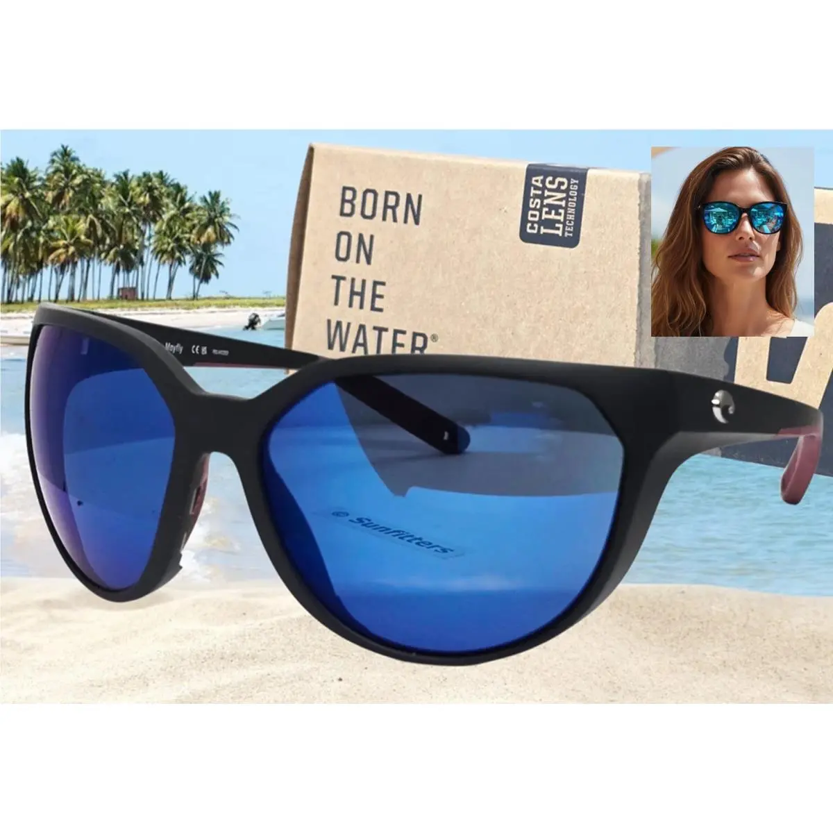 Matte Black/blue Mirror Mayfly Polarized 580P Sunglasses by Costa Del Mar