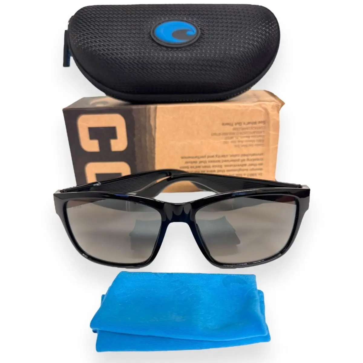 Paunch Sunglasses Shiny Black Gray Gradient Polarized Glass W/case by Costa Del Mar