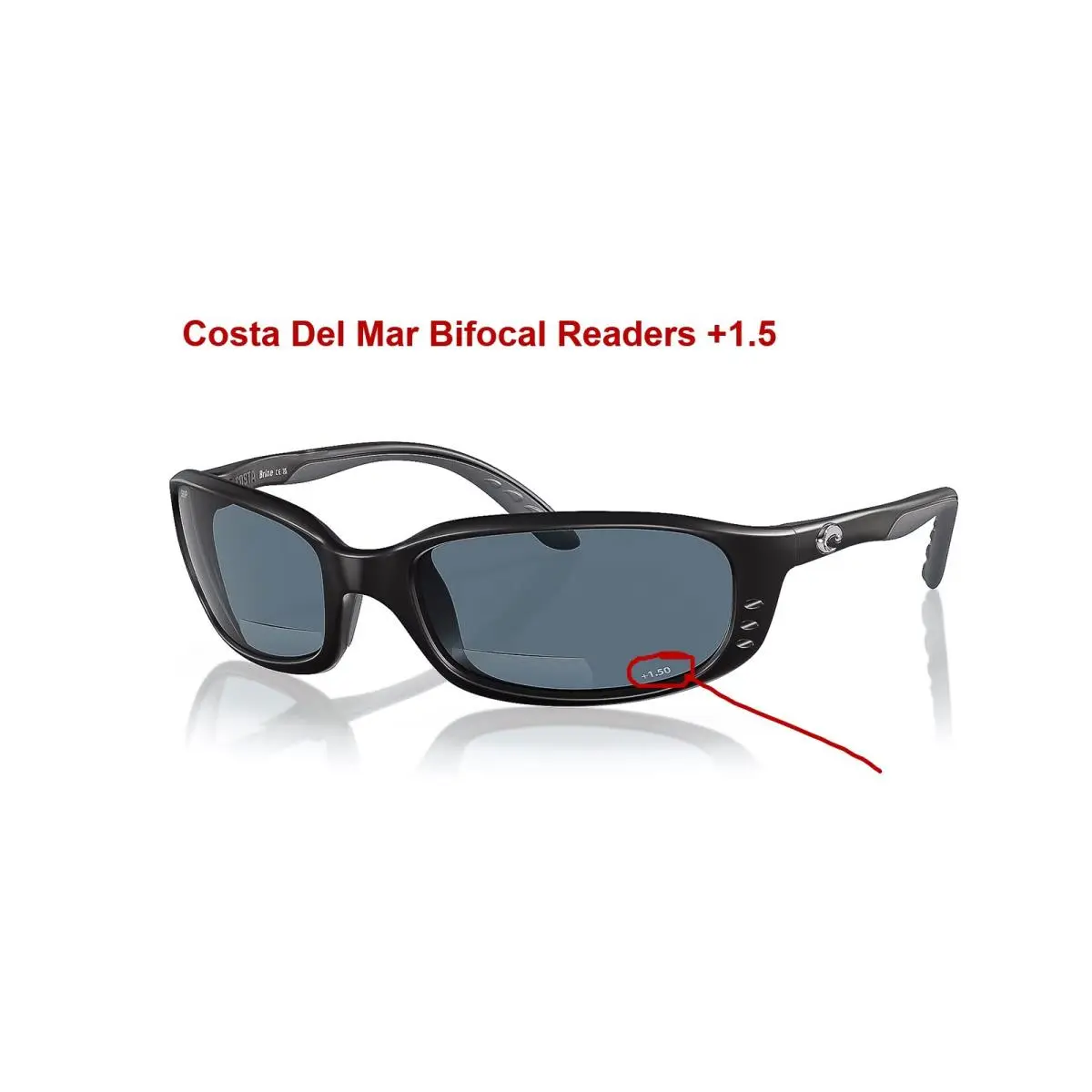 Costa Del Mar Brine Readers Sunglasses Matte Black Gray Plastic +1.50 W/case - Frame: Black, Lens: Gray, Logo: Silver