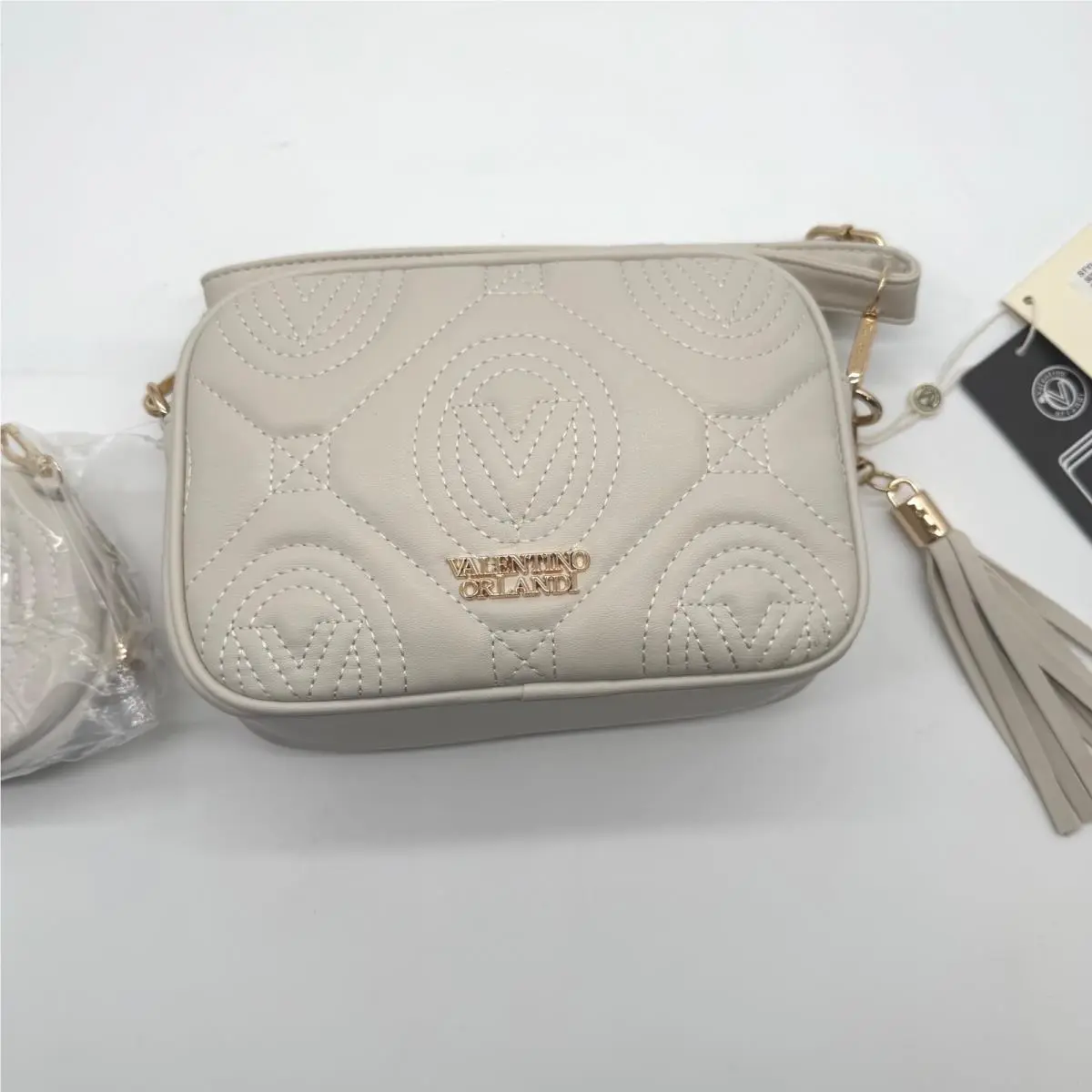 Orlandi Bone Quilted Crossbody Bag Chain Strap Coin Purse Retail by Valentino