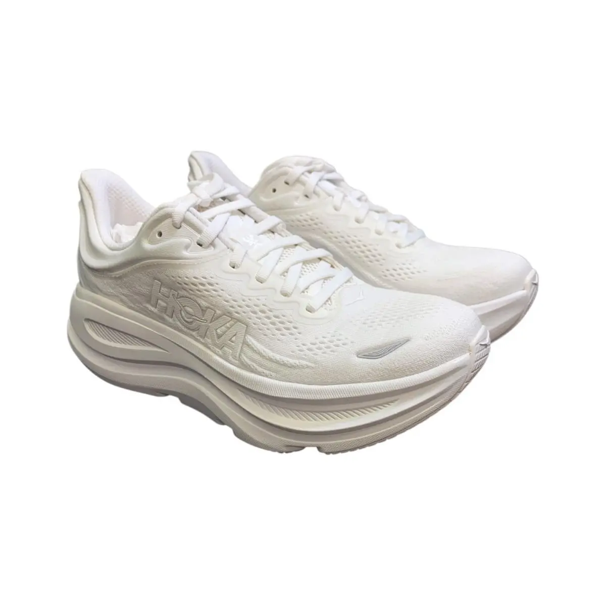Hoka One One Women`s Bondi 9 Comfort Lace Up Running Athletic Sneaker White