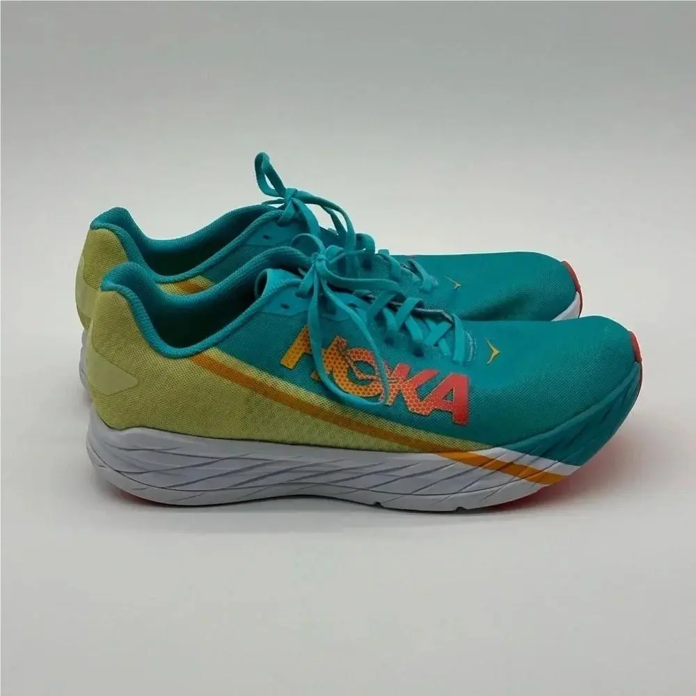 Hoka One One Rocket X Blue Green White Racing Running Shoes Men`s Size 14