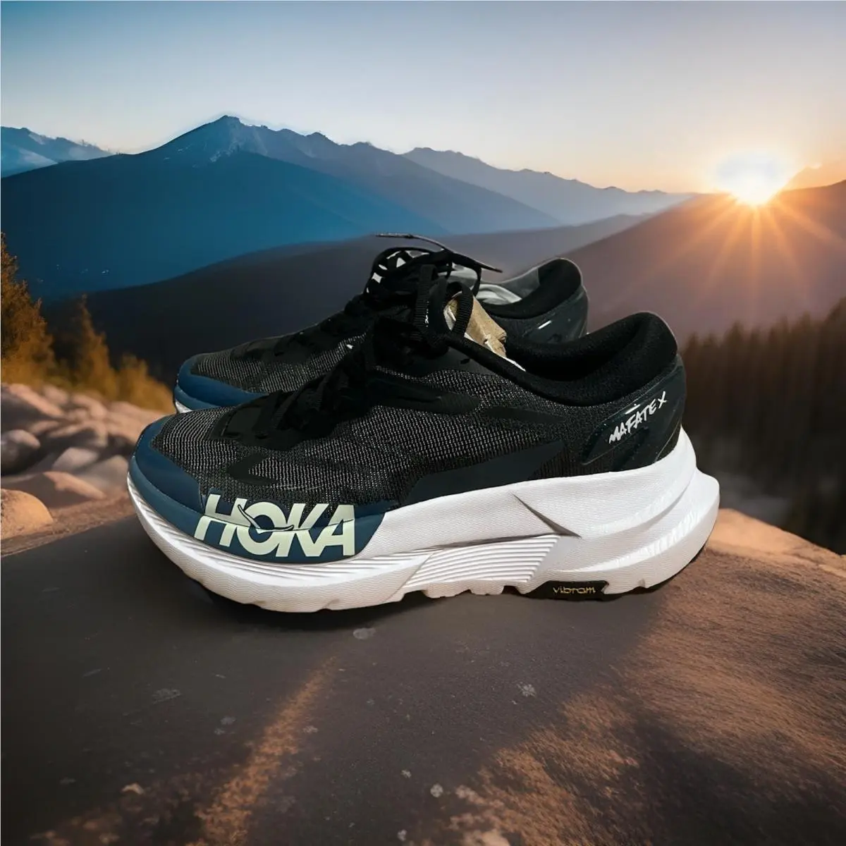 Hoka One One Mafate X Running Shoes Sneaker Size 9 D Black Trail Vibram