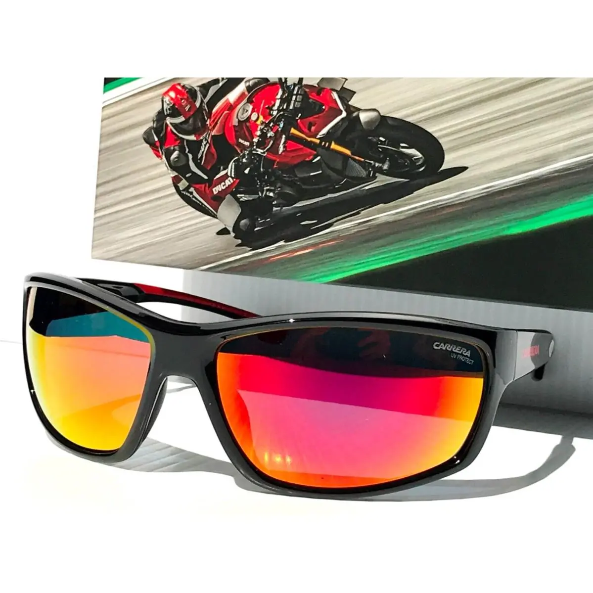 Ducati Carduc Shiny Black Red Frame Red Mirror Lens Sunglass 002/S Oituz by Carrera