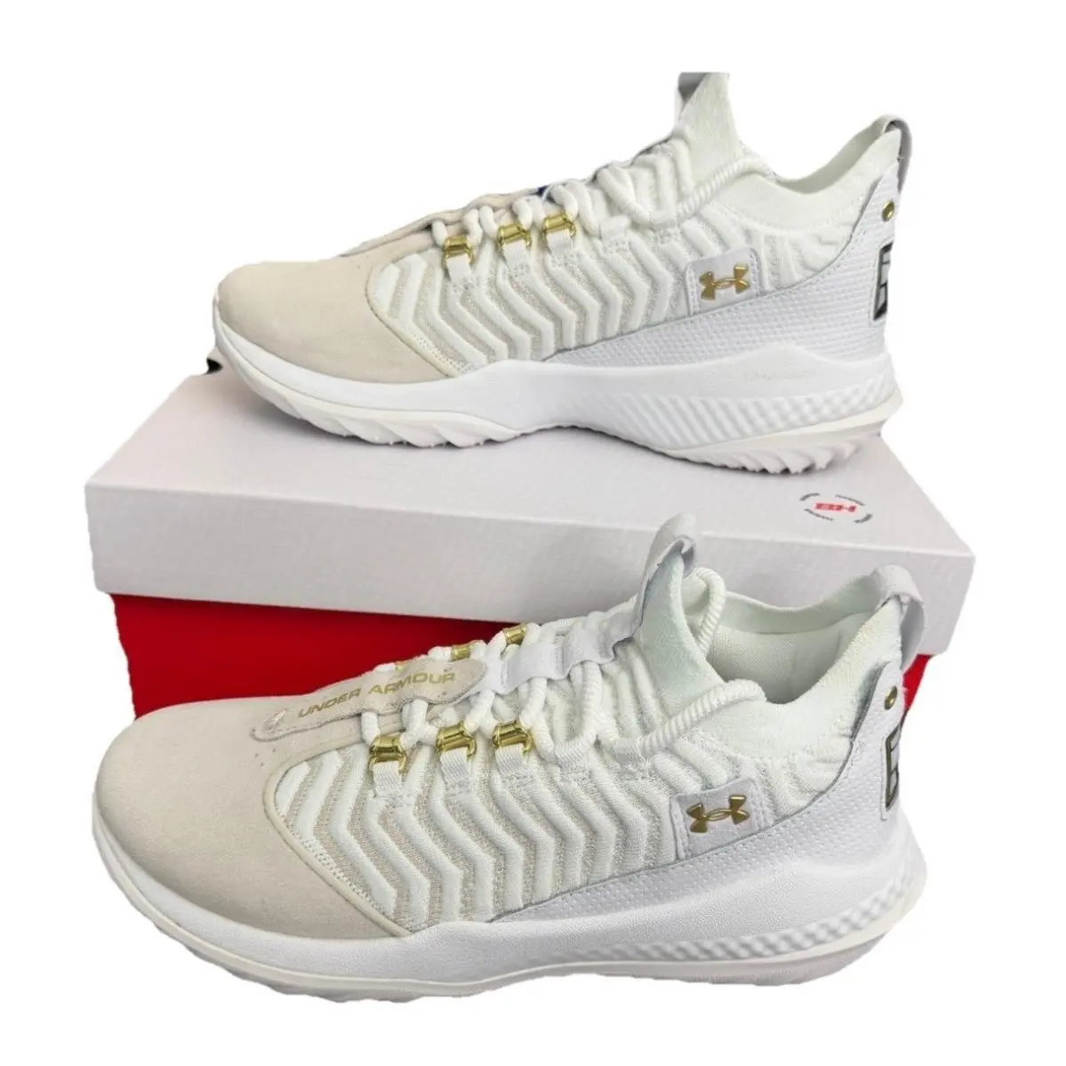 Under Armour Harper 9 Turf Baseball/athletic Shoes White Gold Men`s Size 8