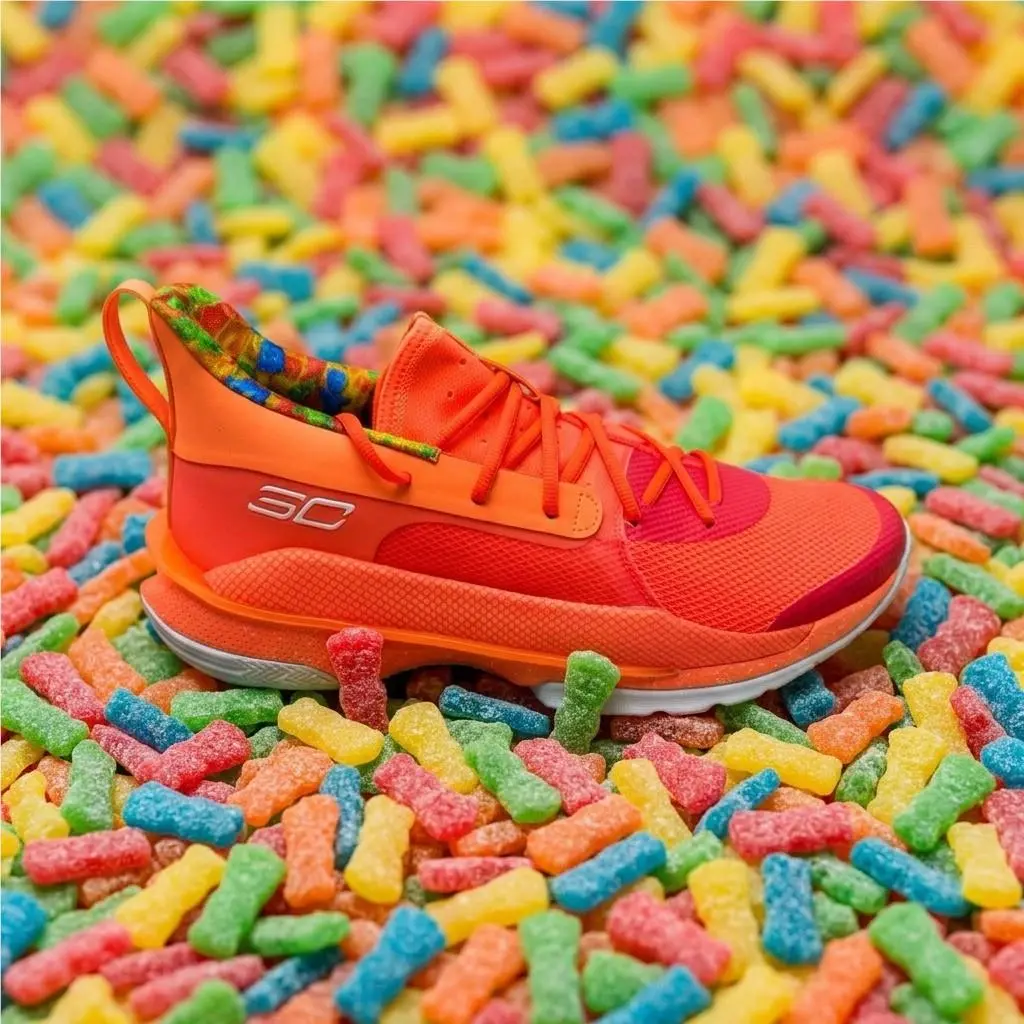 Under Armour Curry 7 Sour Patch Kids Peach Orange Basketball Shoes Men Size 14