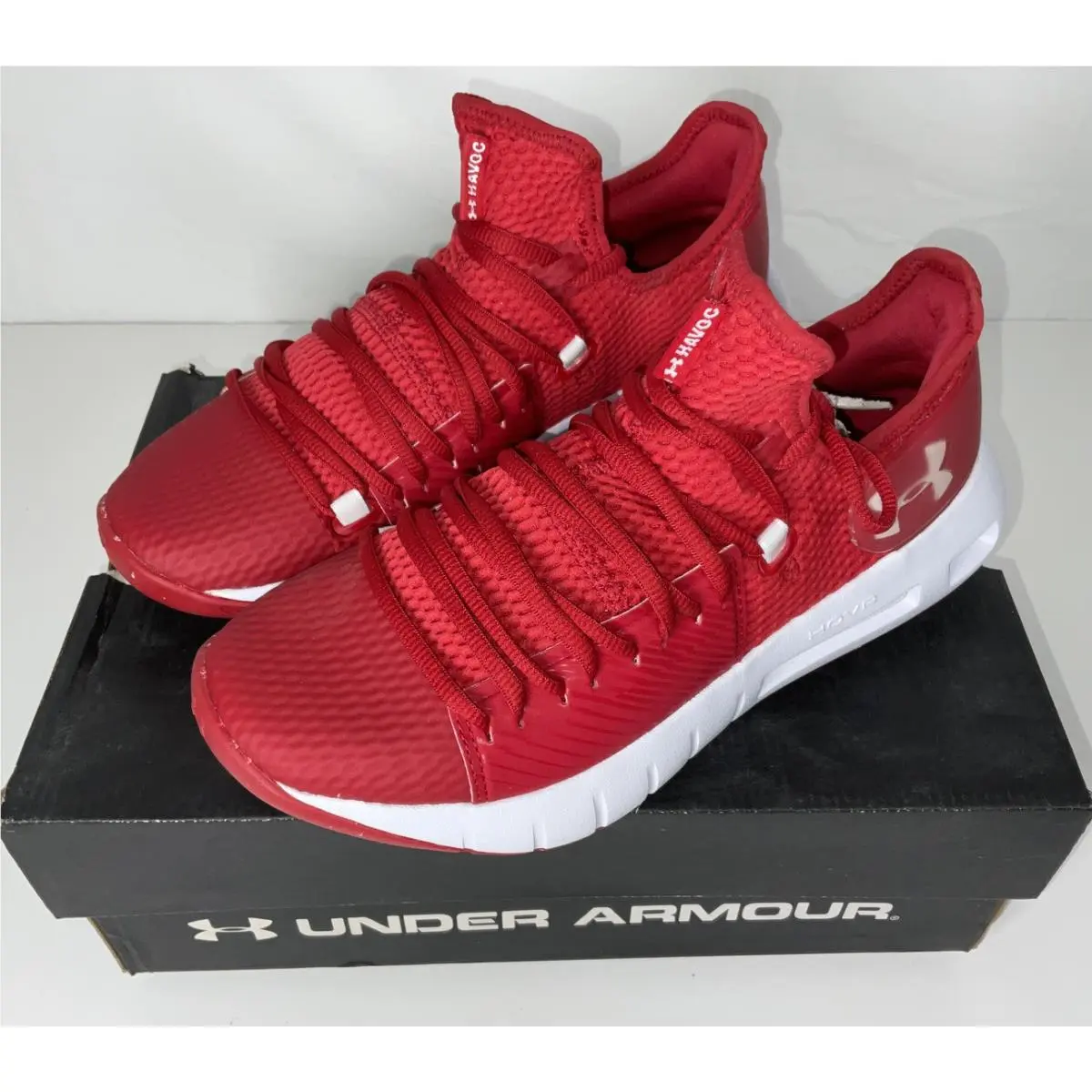 Men’s Under Armour UA TB Hovr Havoc Low Red White Sneakers 3021593-601 Sz 7