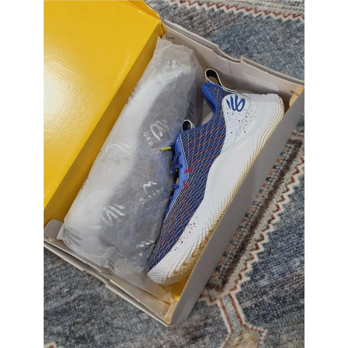 Under Armour Curry 10 Dub Nation Blue White Yellow Men`s Size 8 Basketball Shoes