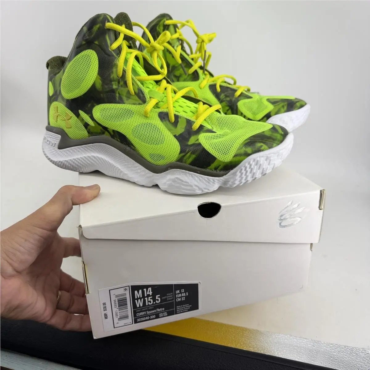 Under Armour Curry Spawn Flotro Shoes Mens 14 Womens 15.5 Green Camo Basketball