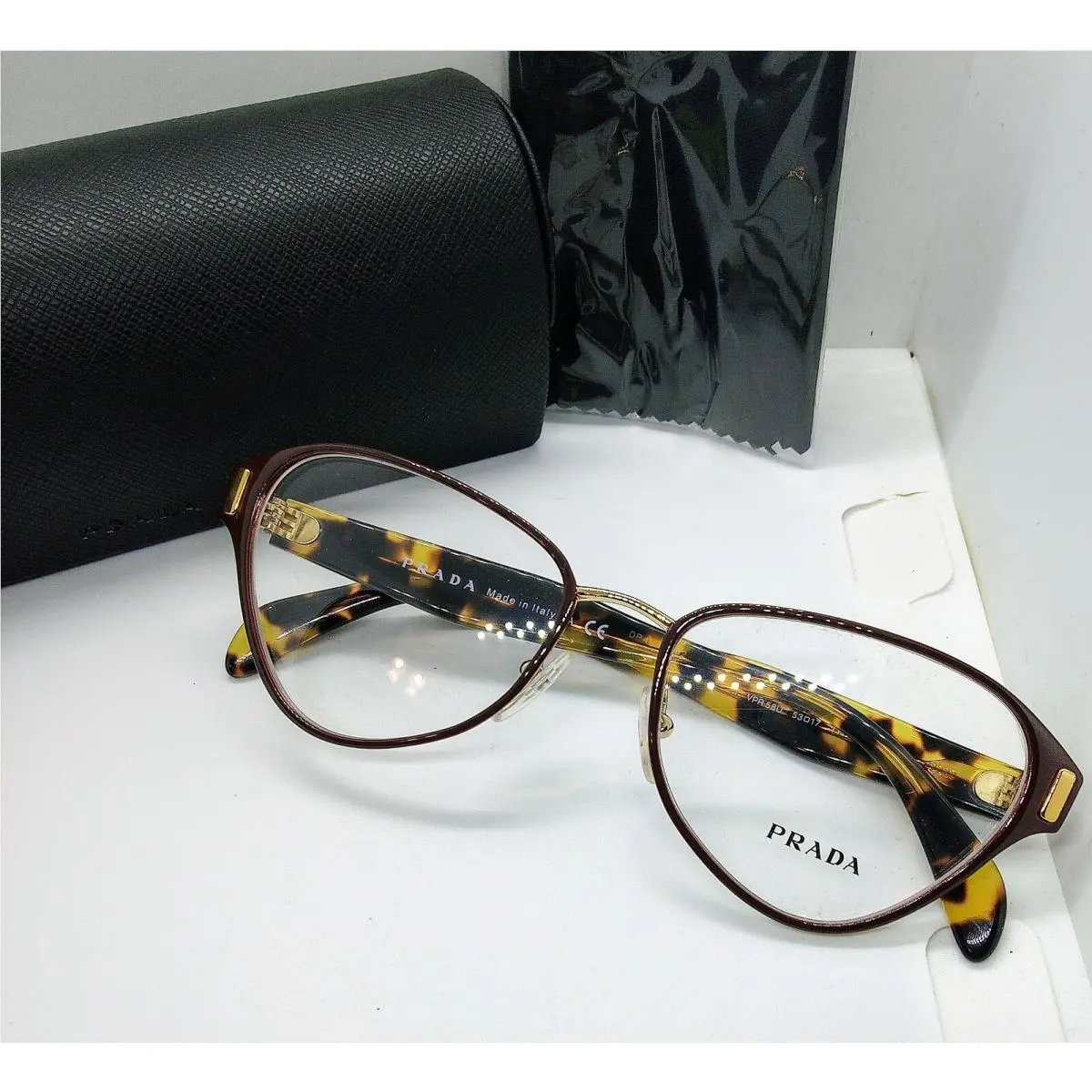 Prada Women`s Eyeglasses Frame Case Model Vpr 58U Bordeaux/ Gold