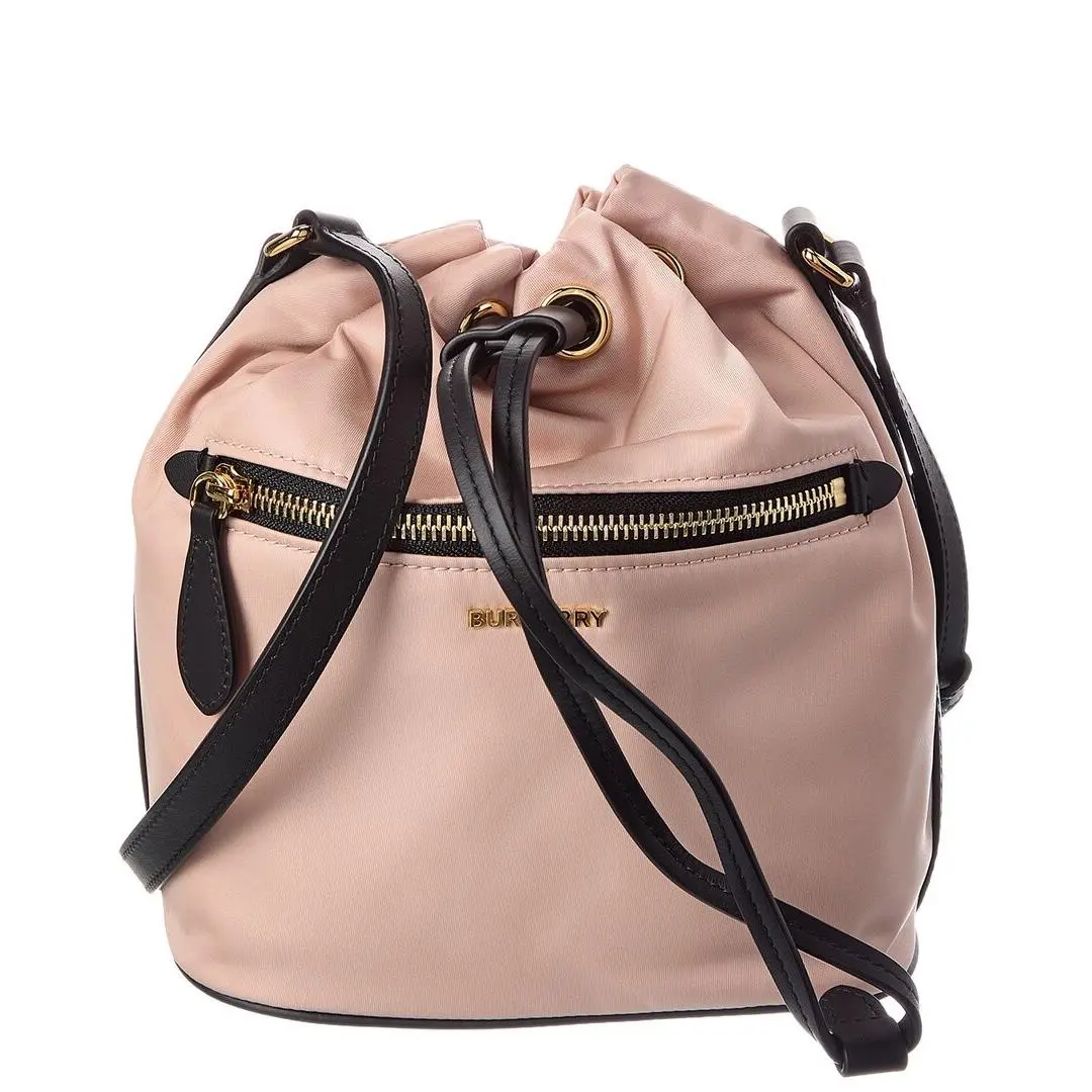 Burberry Drawstring Nylon Bucket Bag Women`s Pink