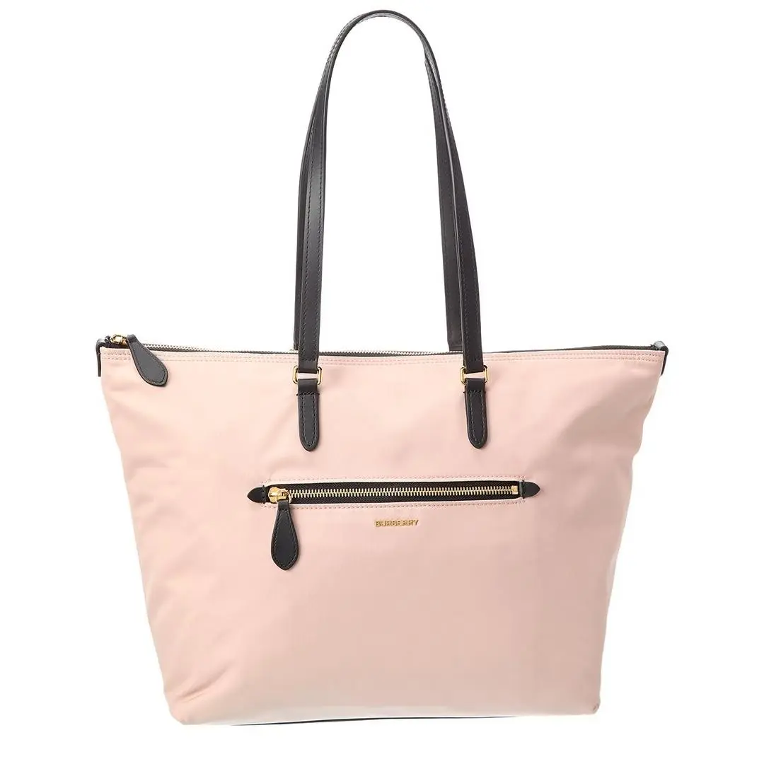 Zip Large Nylon Leather Tote Women`s Beige by Burberry