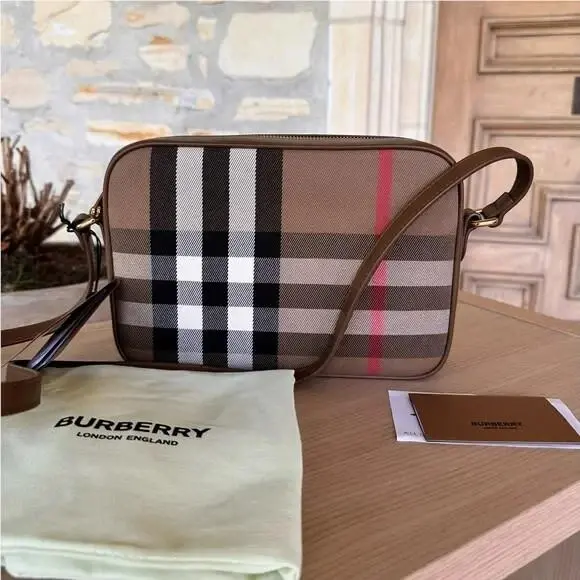 Large Camera Bag House Check Crossbody Mix Earth by Burberry
