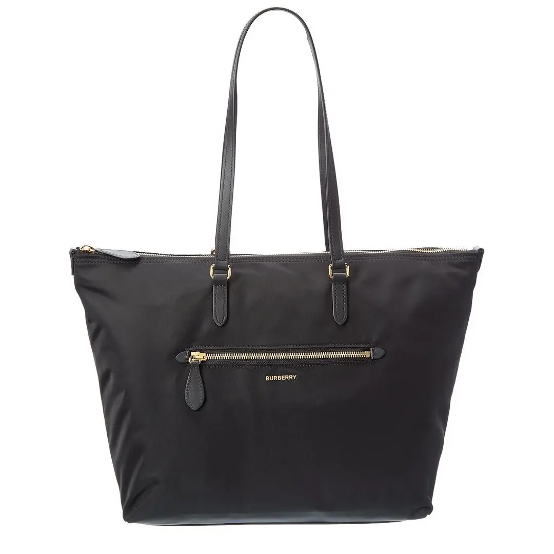 Zip Large Nylon Leather Tote Women`s Black by Burberry