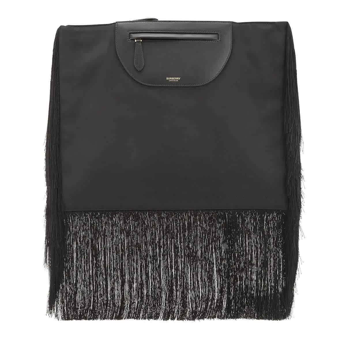 Burberry Ladies Black Fringe Leather Olympia Scarf Flat Clutch 8047203 - Black, Exterior: Black