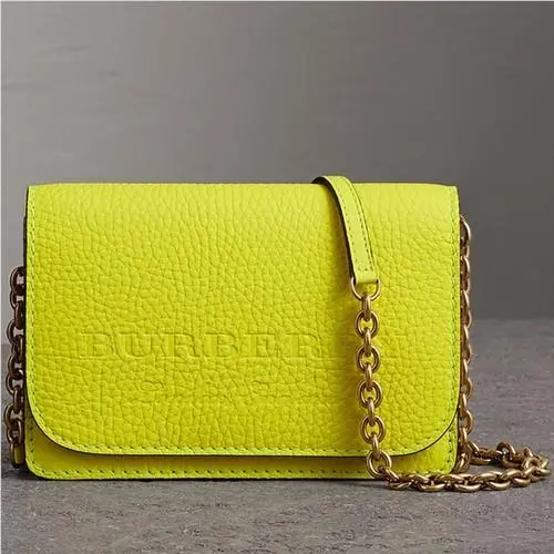 Signature Grain Small Burleigh Crossbody Bag Neon Yellow by Burberry