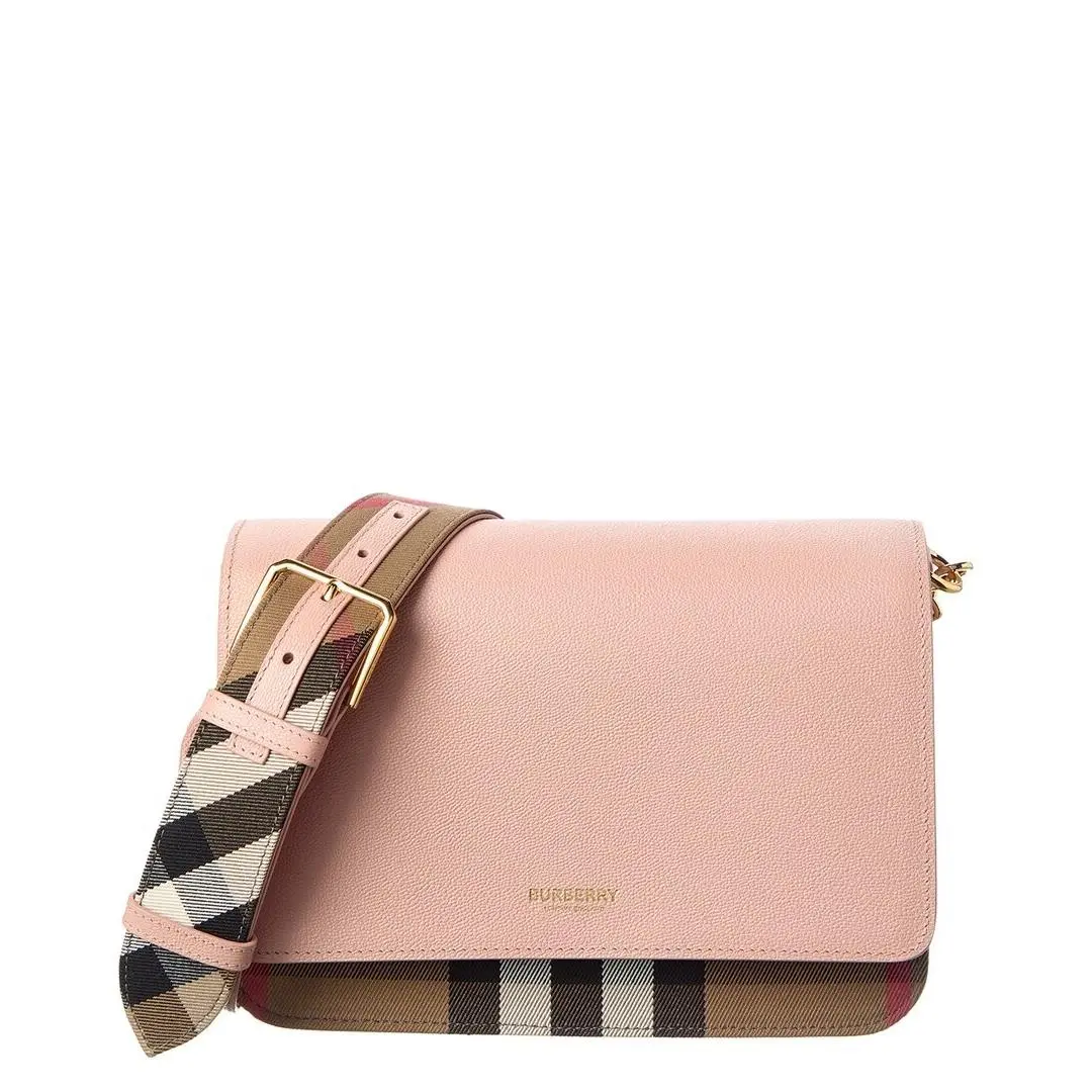 Check Canvas Leather Shoulder Bag Women`s Brown by Burberry