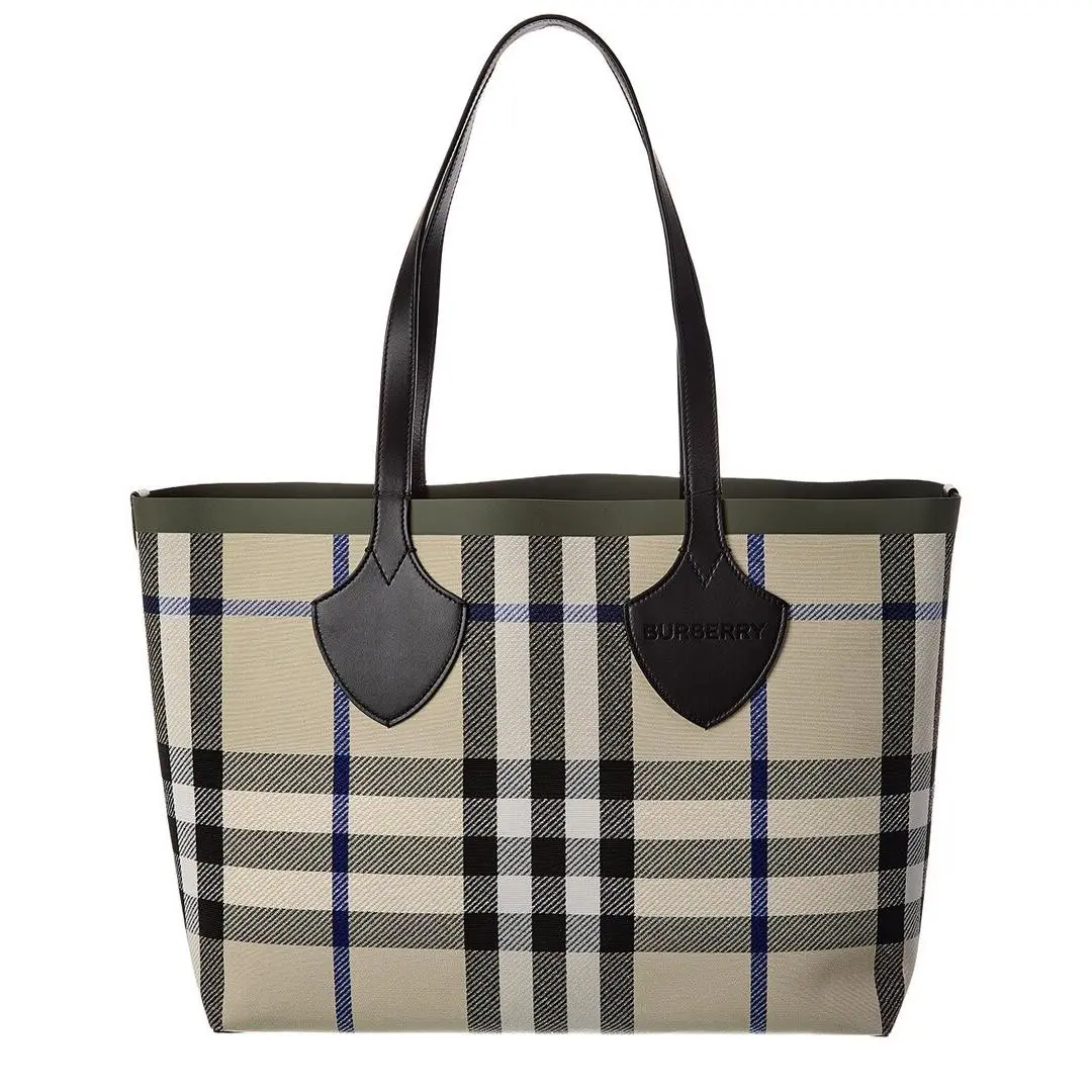 Check Medium Reversible Canvas Leather Tote Women`s Beige by Burberry