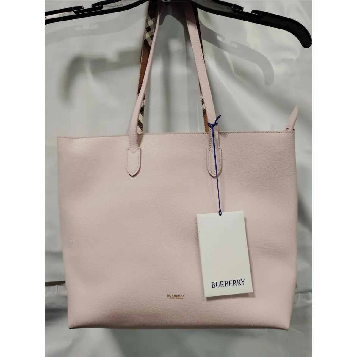 Medium Reversible Check Canvas Leather Tote Bag Lilac Pink by Burberry