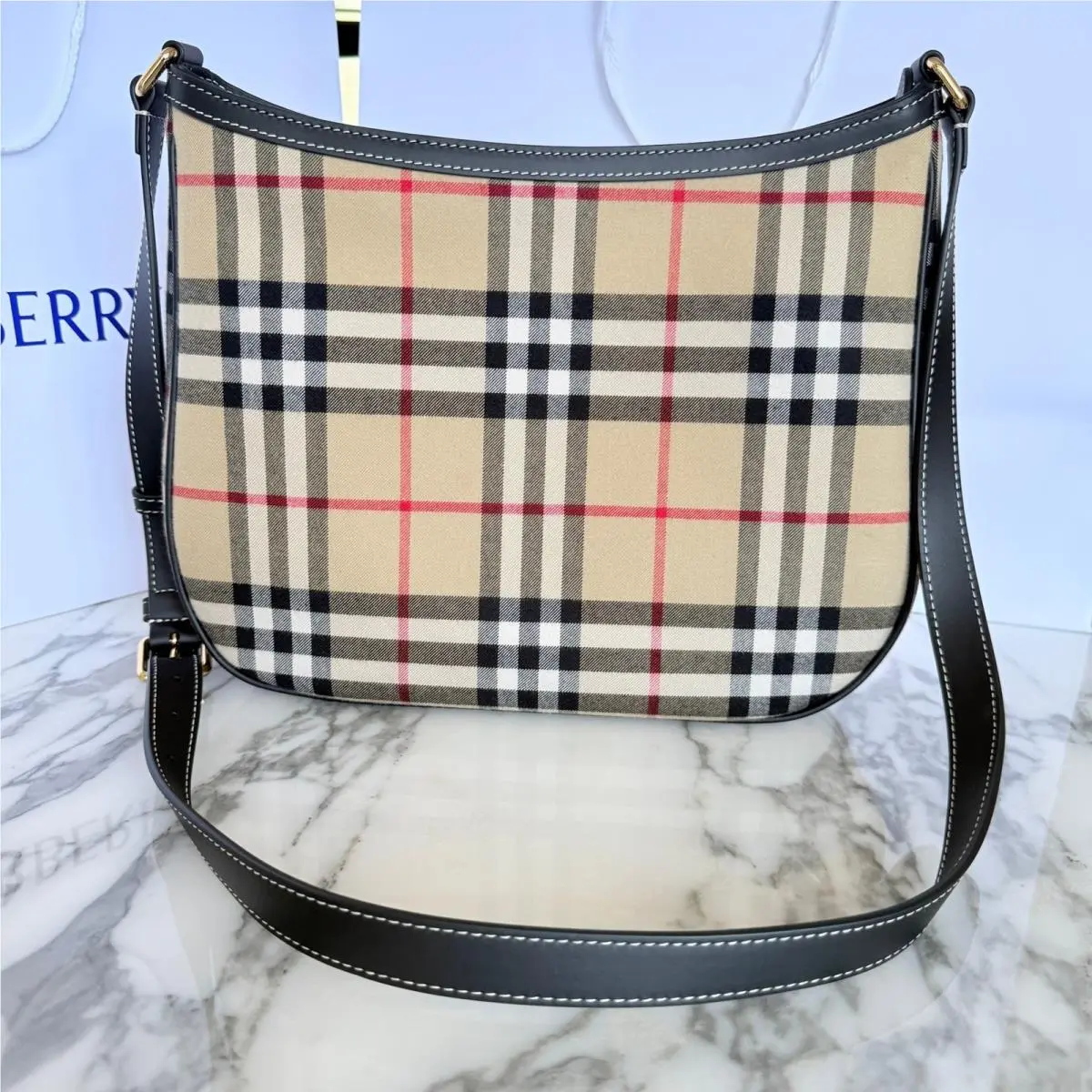 Small Vintage Check Hobo Shoulder Bag Archive Beige 8111415 by Burberry