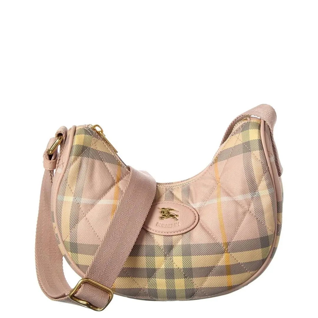 Horseshoe Check Quilted Canvas Hobo Bag Women`s by Burberry